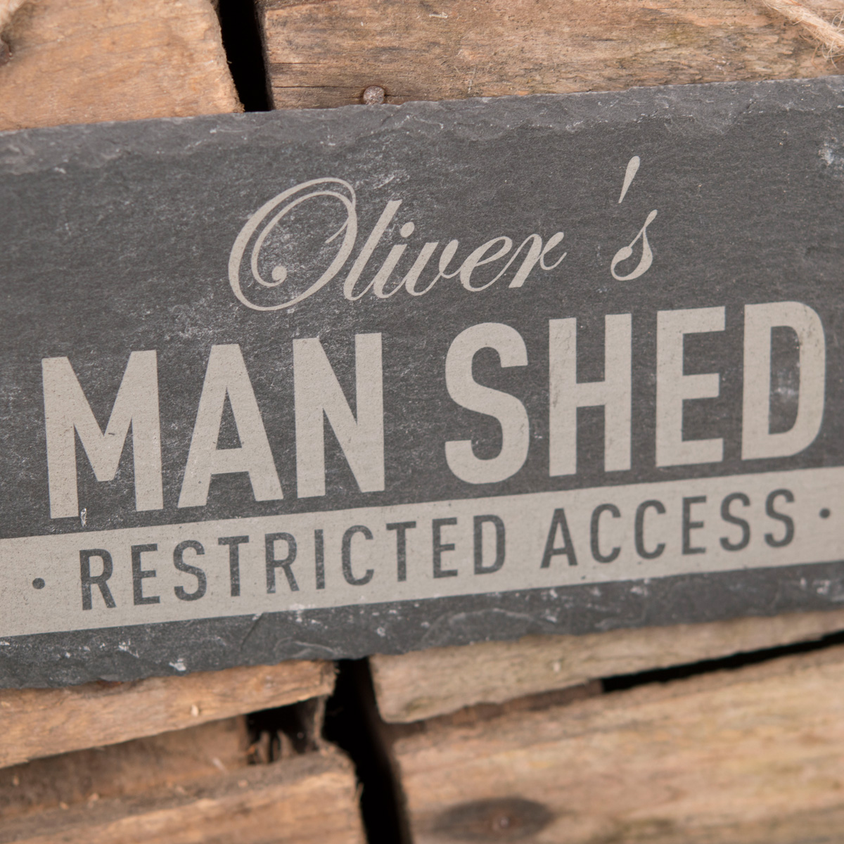 Personalised Hanging Slate Sign - Man Shed, Restricted Access