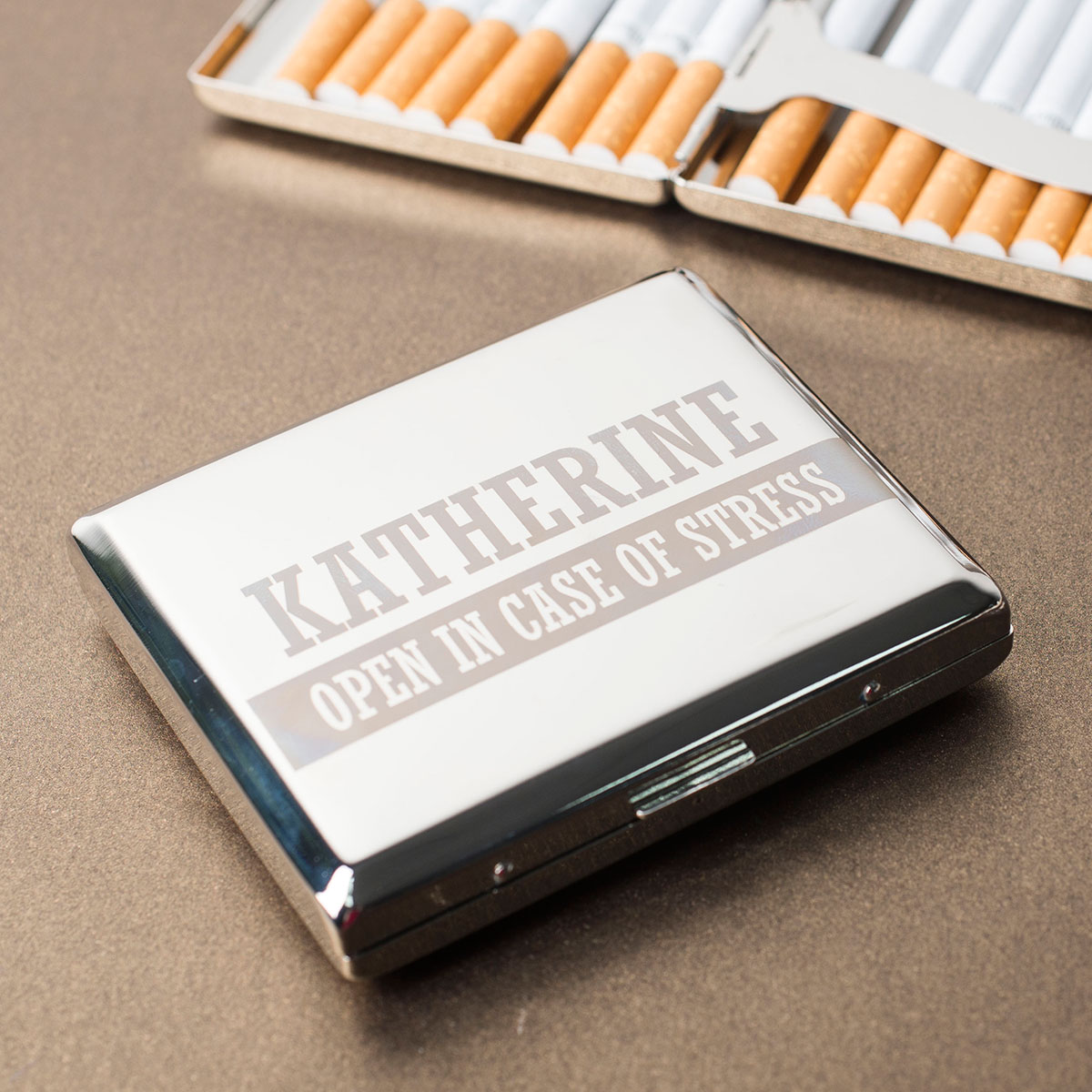 Engraved Cigarette Case - Open In Case Of Stress