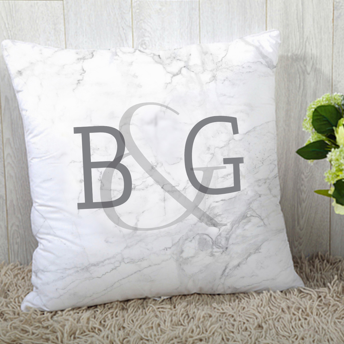Personalised Cushion - Grey Marble Initials - Gold