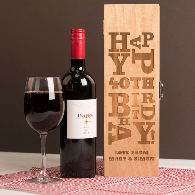 Engraved Luxury Wooden Wine Box - Happy 40th Birthday