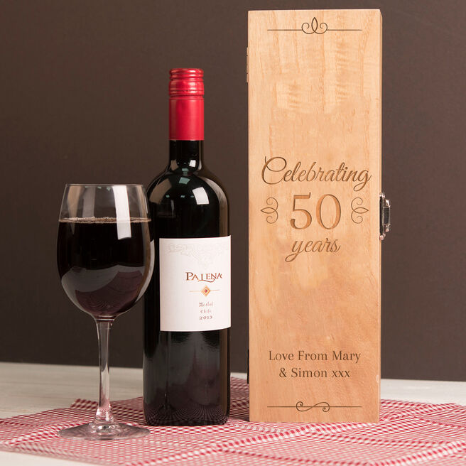 Engraved Luxury Wooden Wine Box - Celebrating 50 Years