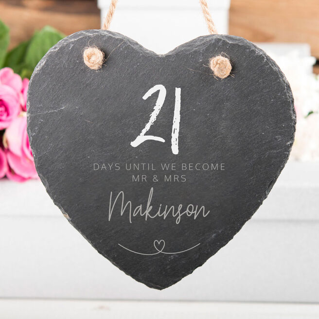 Personalised Medium Hanging Heart Slate - Love Story Countdown