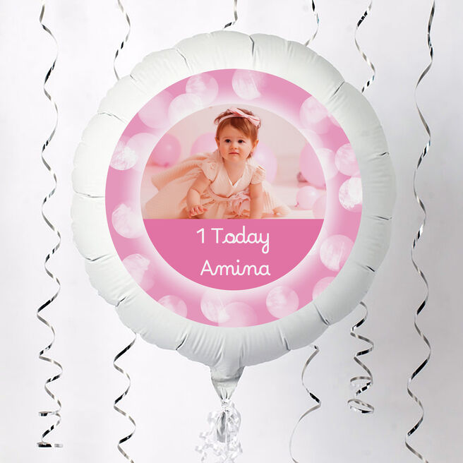 Personalised Photo Upload Large Helium Balloon - Pink Border, Any Message