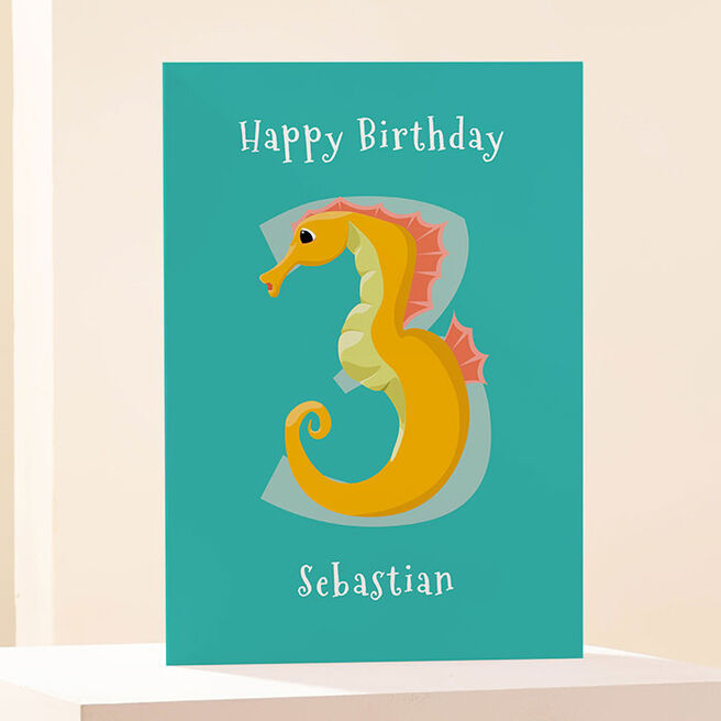 Personalised Card - Happy 3rd Birthday Seahorse