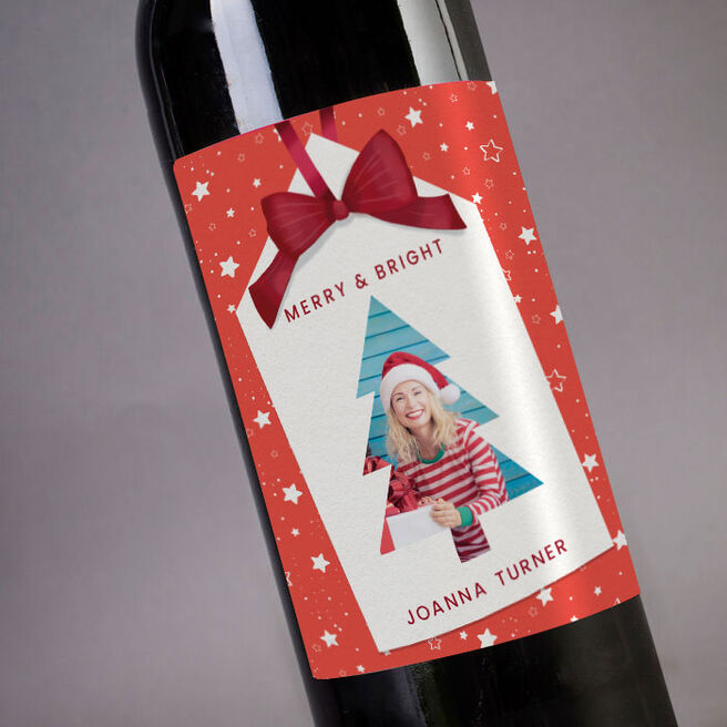 Personalised Photo Christmas Wine - Merry & Bright Gift Tag