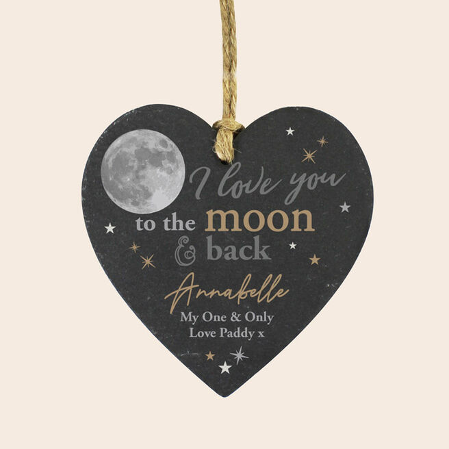 Personalised Moon and Back Slate Heart Decoration