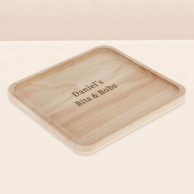 Personalised Wooden Engraved Shallow Square Tray - Name and Message