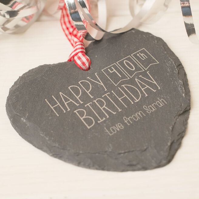 Engraved Heart Shaped Slate Hanging Keepsake - Happy 40th Birthday
