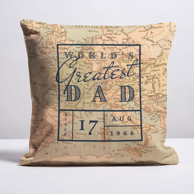 Personalised Natural Cushion - Greatest Dad Map