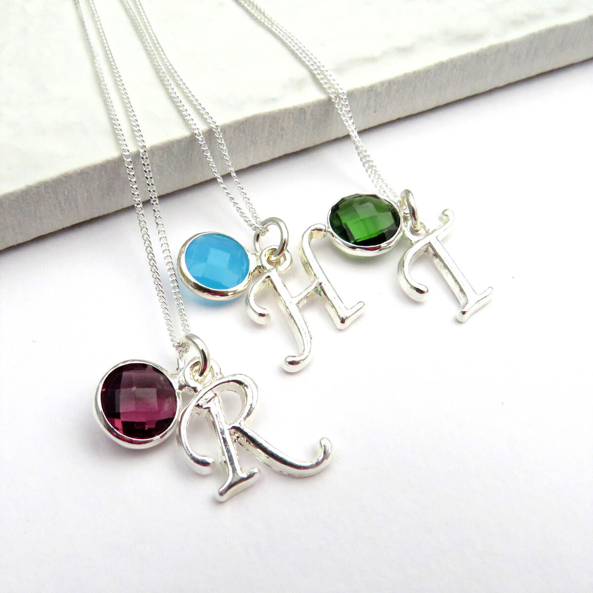 Birthstone & Initial Letter Charm Necklace | Posh Totty Designs
