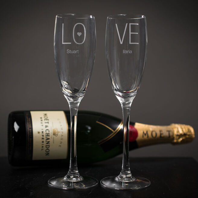 Personalised 'Love' Champagne Flutes