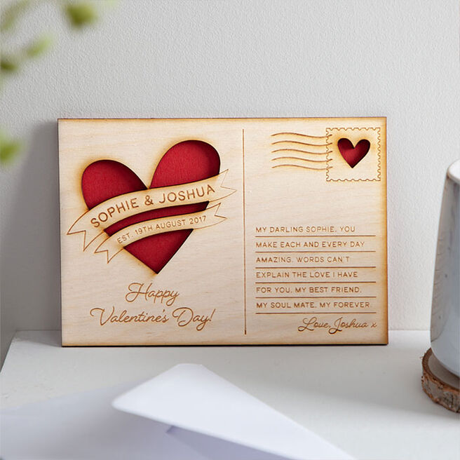 Personalised Engraved Cut Out Heart Postcard