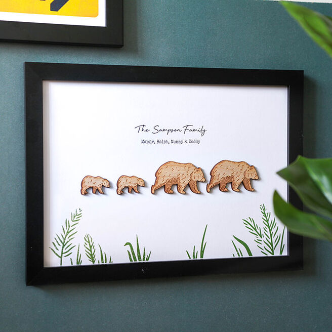 Personalised 3D Wooden A5 Framed Print - Bear Family