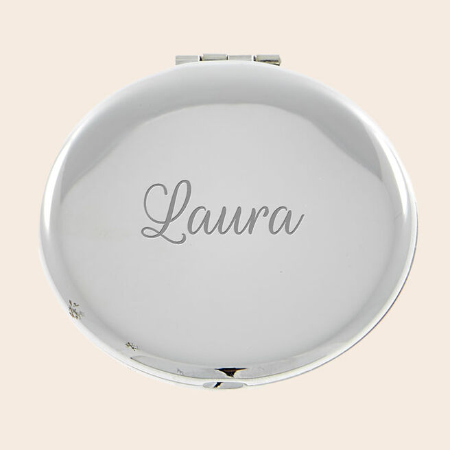 Engraved Silver Round Compact Mirror - Name