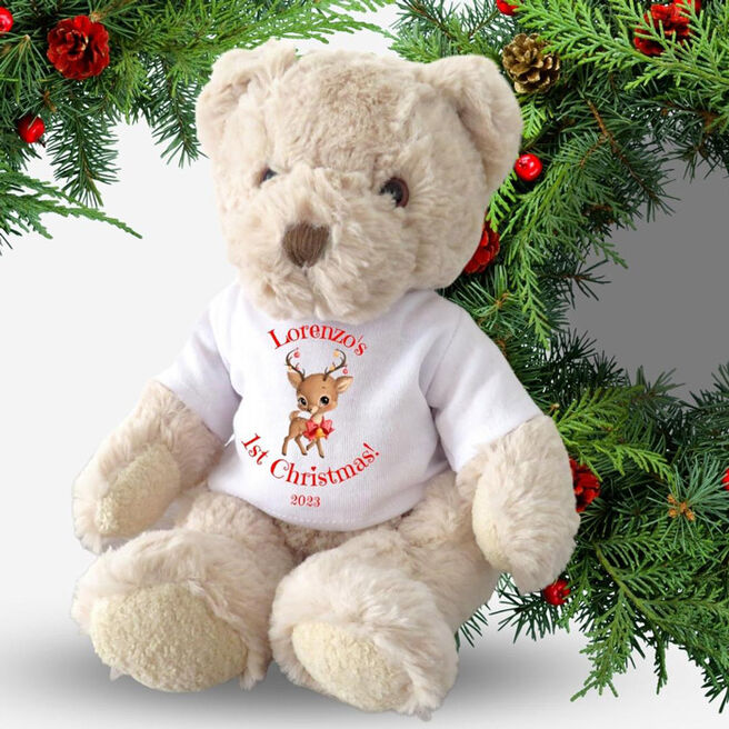 Personalised Christmas Teddy With Reindeer T-Shirt