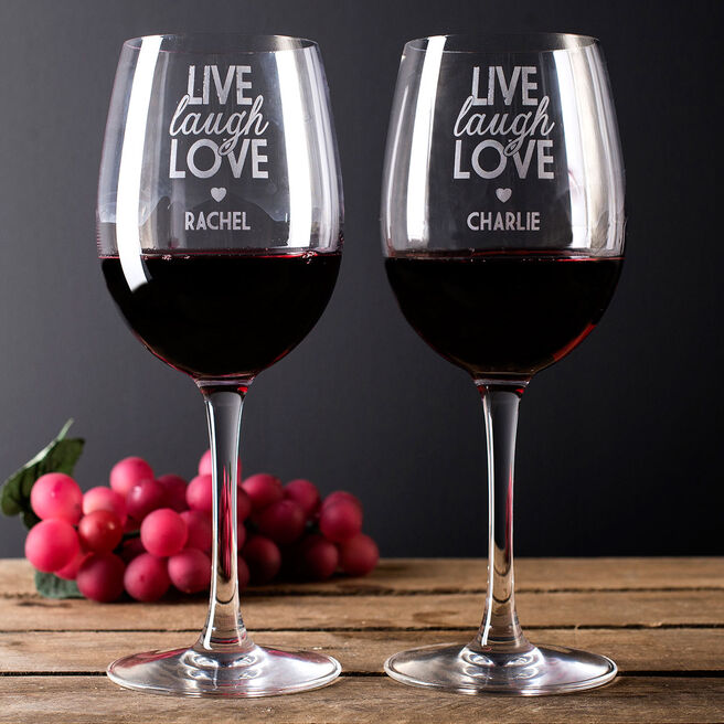 Personalised Set Of 2 Wine Glasses - Live Laugh Love