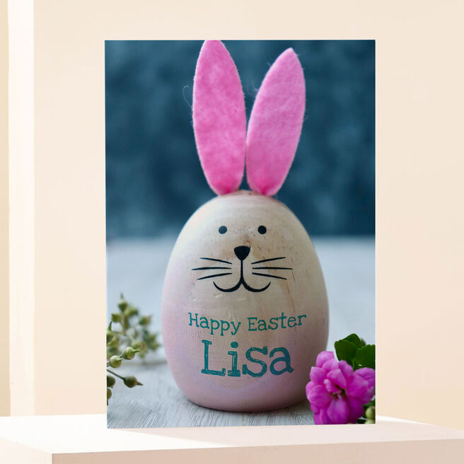 Personalised Happy Easter Card - Painted Bunny Egg