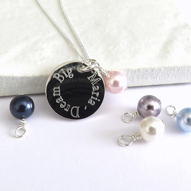 Personalised Edge Necklace - Silver Plated Disc & Pearl
