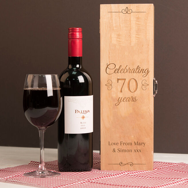 Engraved Luxury Wooden Wine Box - Celebrating 70 Years