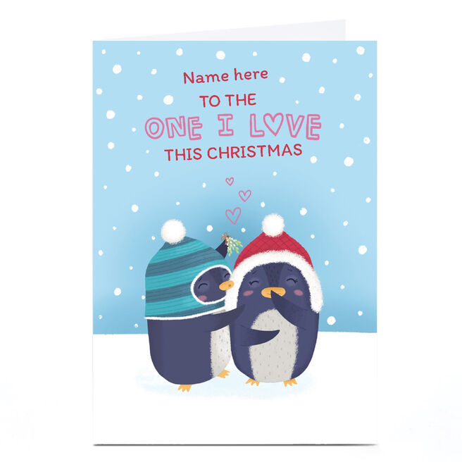 Personalised Blue Kiwi Christmas Card - Penguin One I Love