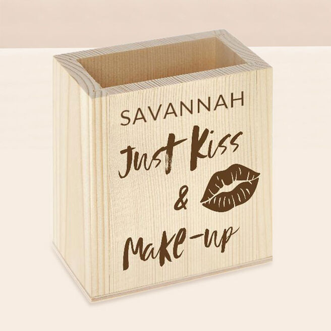Personalised Wooden Pen Pot - Just Kiss and Make Up