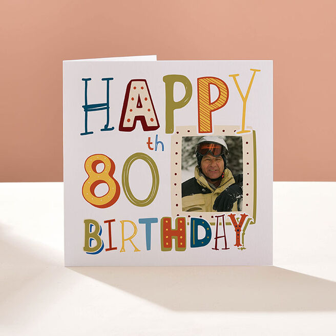Photo Upload Birthday Card - Happy 80th