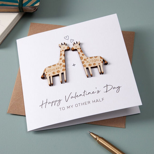 Personalised Wooden Giraffe Couple Card