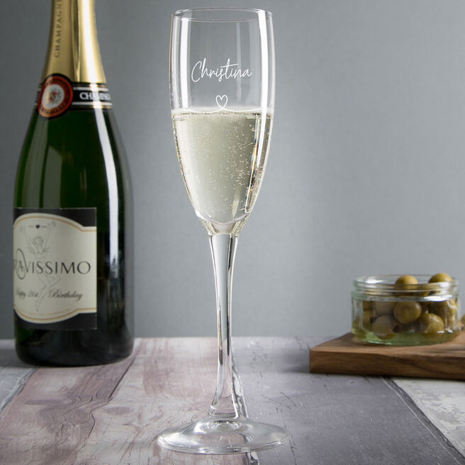 Personalised Champagne Flute - Heart & Name Love Story
