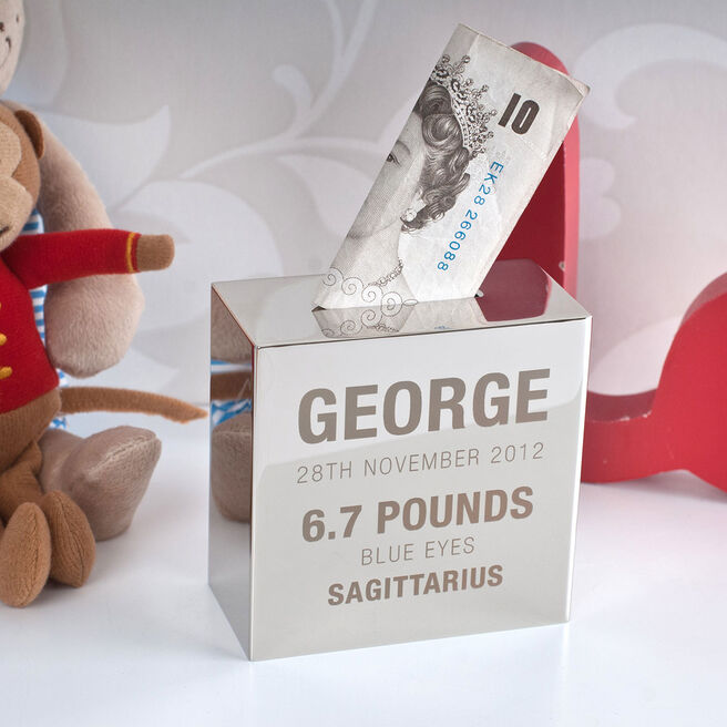 Personalised Silver Money Box - New Baby