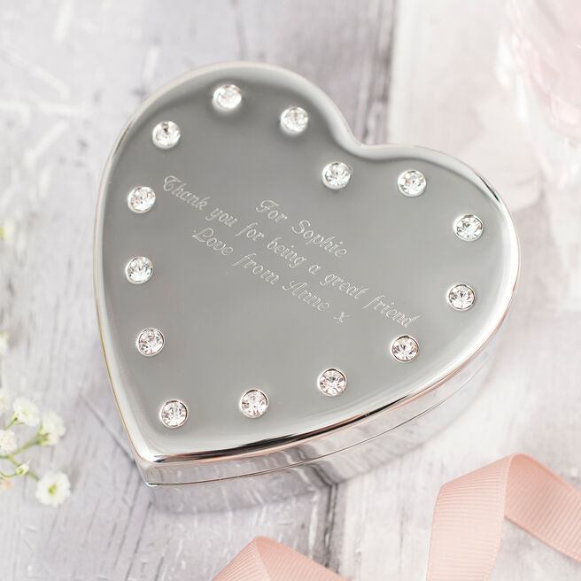 Engraved Diamante Heart-Shaped Jewellery Box