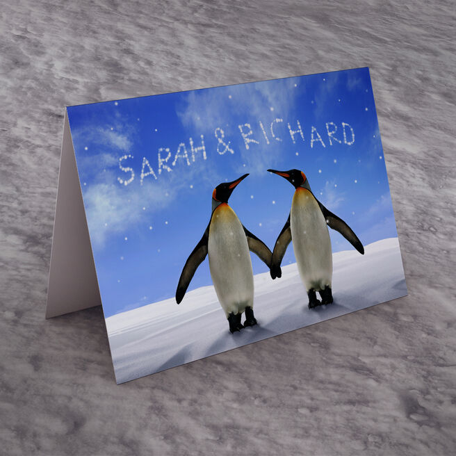 Personalised Christmas Card - Loving Penguins