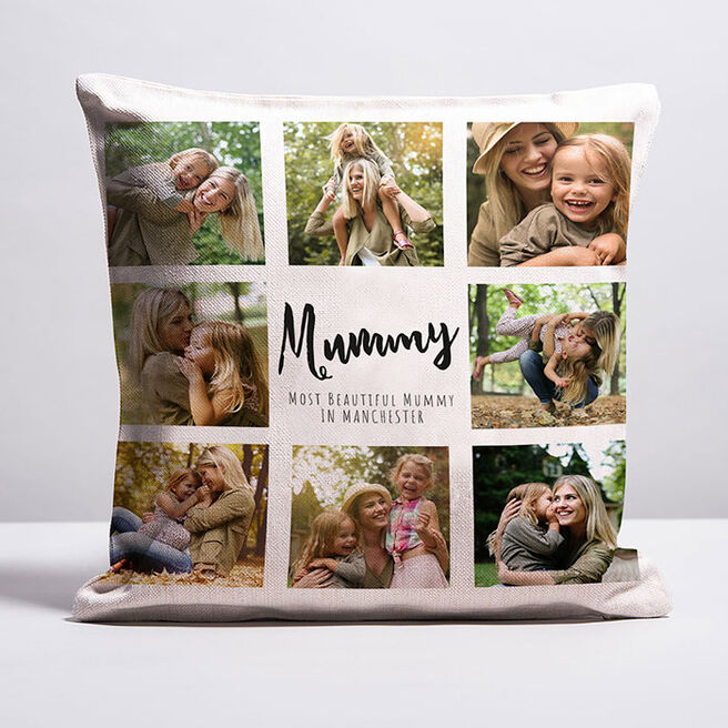 Multi Photo Upload Natural Cushion - Mommy 8 Photos