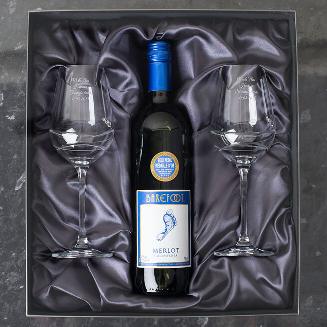 Personalised Set Of Wine Glasses & Bottle Of Wine