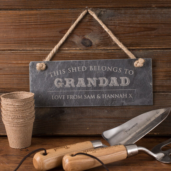 Personalised Hanging Slate Sign - Grandad's Shed