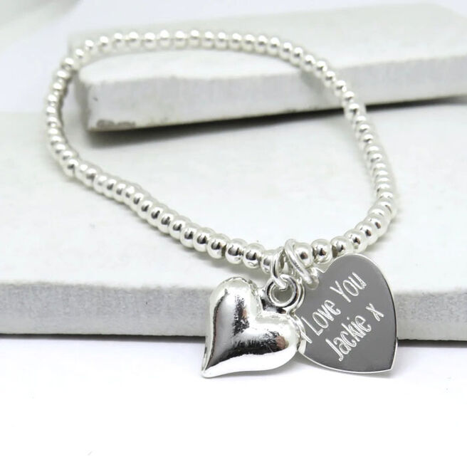 Personalised Silver Heart Stretch Beaded Bracelet