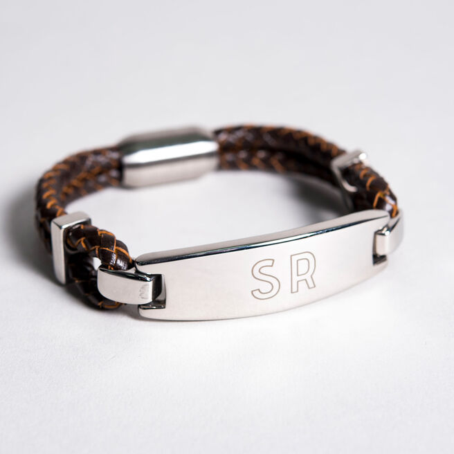 Personalised Men's Bracelet - Brown Leather Bar