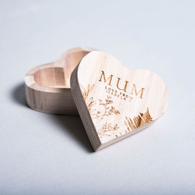 Personalised Wooden Heart Ring Box - Floral