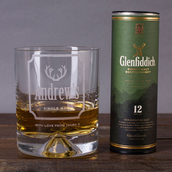 Personalised Whisky Tumbler With Glenfiddich Miniature