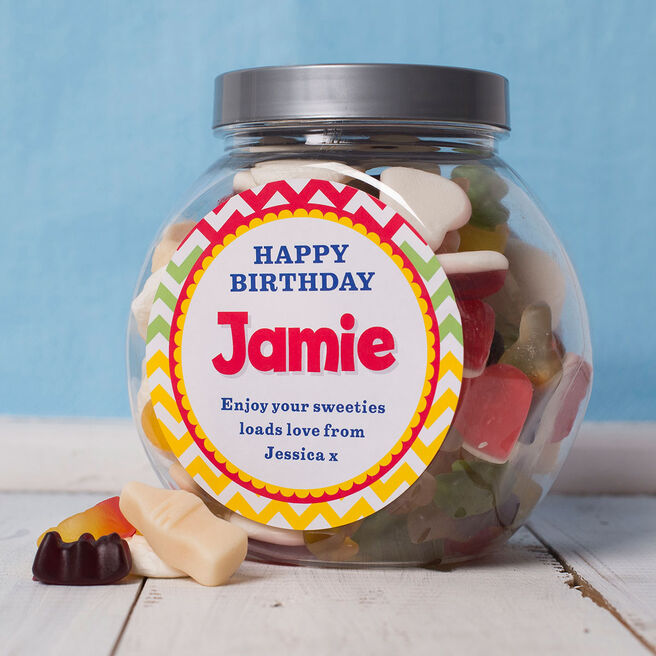 Personalised Jelly Mix Sweet Jar - Birthday Zig Zag