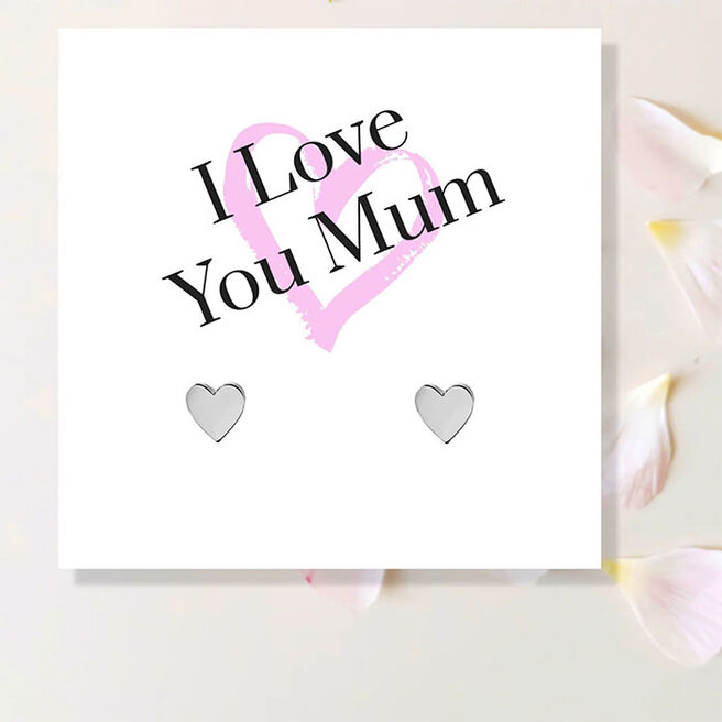 I Love You Mum Painted Heart Earrings & Message Card