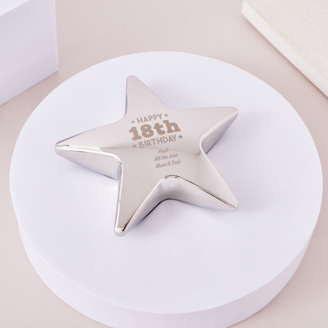 Engraved '18th Birthday' Silver Star Paperweight