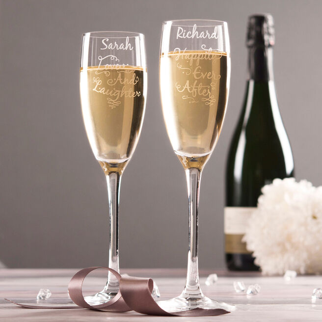 Personalised Set Of 2 Champagne Flutes - Love And Laughter