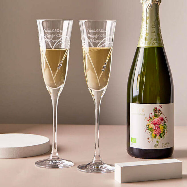 Engraved Swarovski Beloved Heart Crystal Champagne Flute Pair