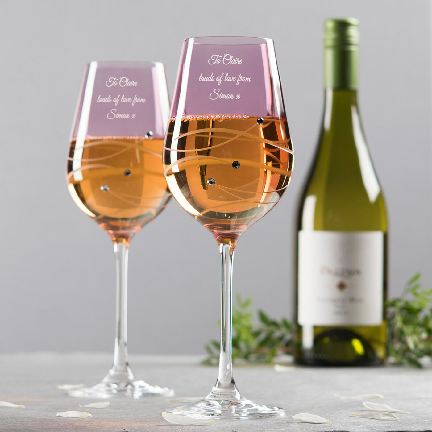 Engraved Pink Swarovski® Elements Diamanté Wine Glass Set