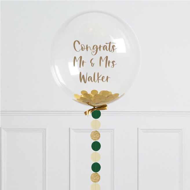 Personalised Golden Emerald Green Confetti Helium Bubble Balloon