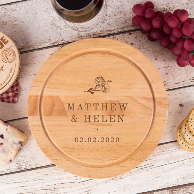 Personalised Wooden Cheeseboard Set - Vintage Blossom Couple