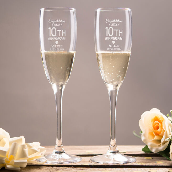 Personalised Champagne Flutes - 10th Anniversary