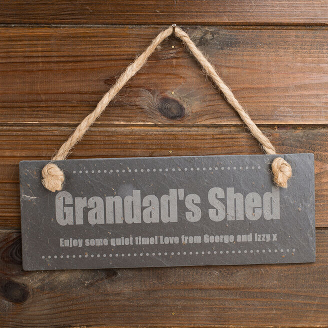 Engraved Grandad's Shed Hanging Slate Sign