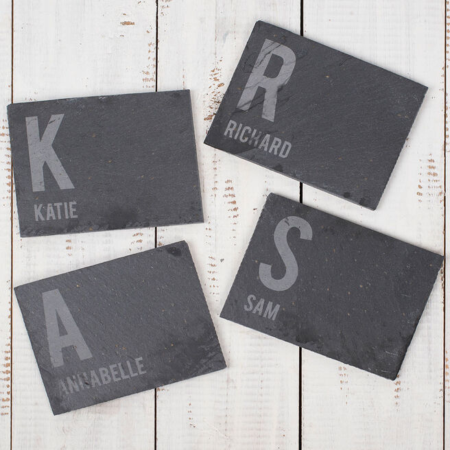 Personalised Set Of 4 Slate Coasters - First Initial & Name