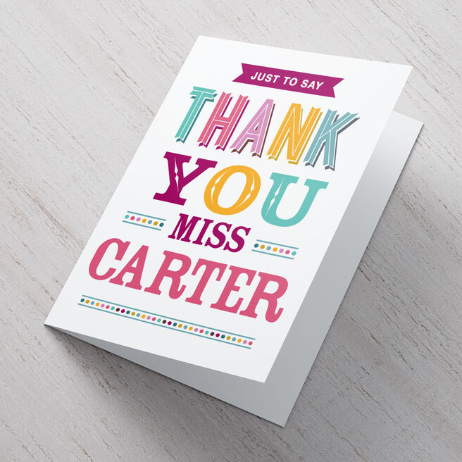 Personalised Card - Just To Say Thank You Teacher
